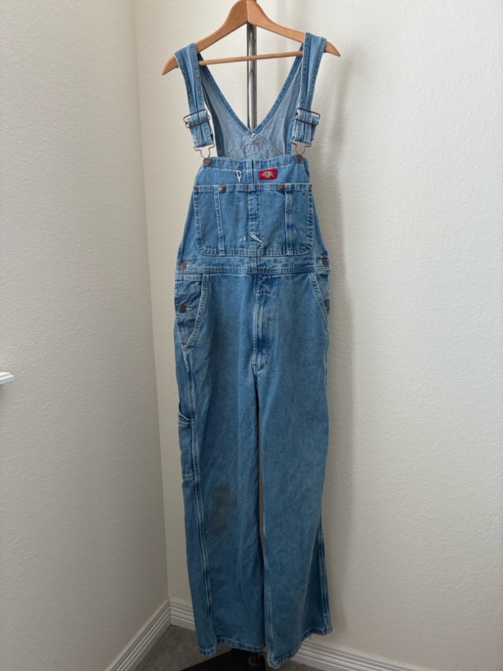 Vintage Dickies 30x30 denim blue overalls distressed destroyed well worn cotton